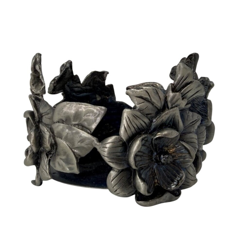 Vintage‎ Pewter Floral Candle Holder with Silverplate Base Gothic Cottage